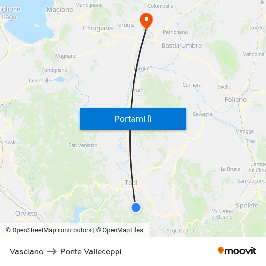 Vasciano to Ponte Valleceppi map