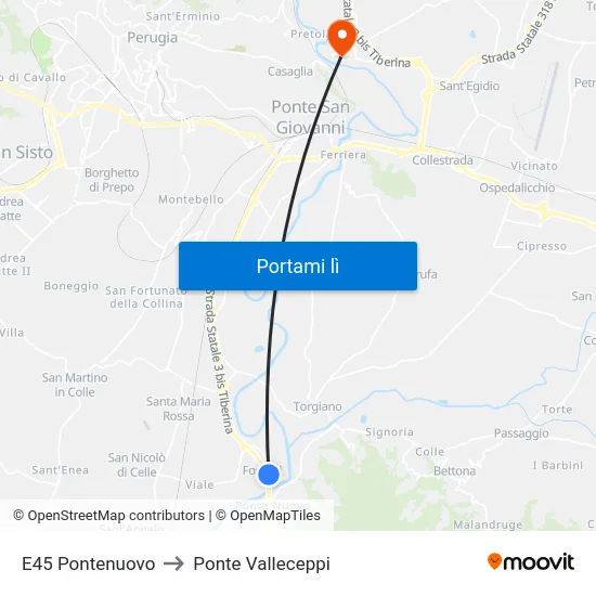 E45 Pontenuovo to Ponte Valleceppi map