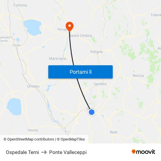 Ospedale Terni to Ponte Valleceppi map