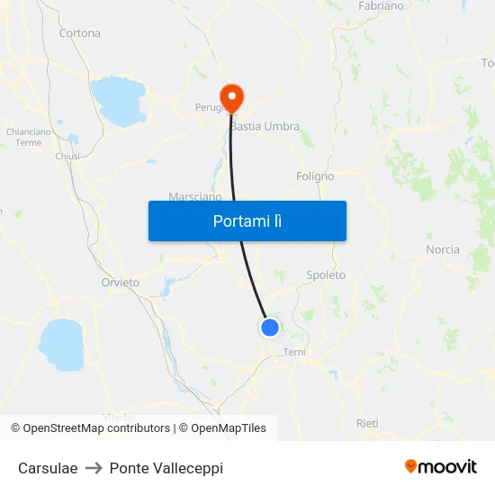 Carsulae to Ponte Valleceppi map
