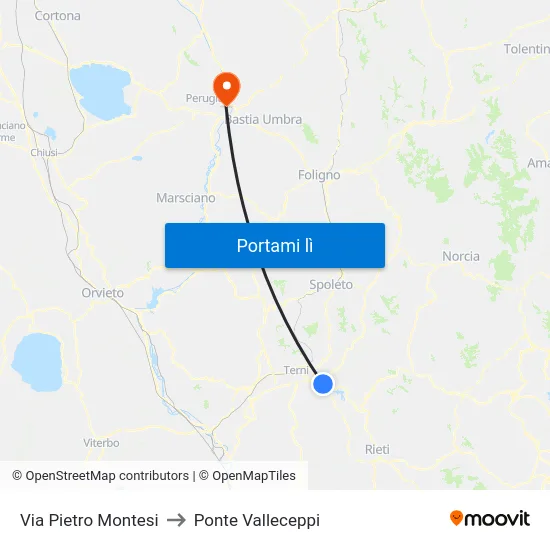 Via Pietro Montesi to Ponte Valleceppi map