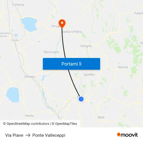 Via Piave to Ponte Valleceppi map