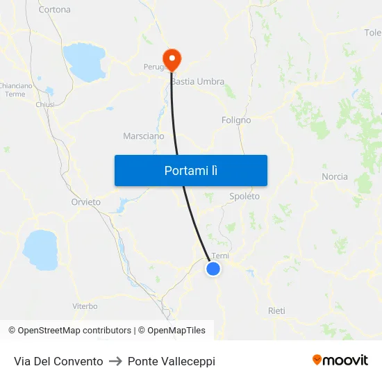 Via Del Convento to Ponte Valleceppi map