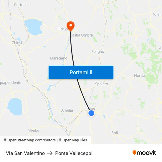 Via San Valentino to Ponte Valleceppi map