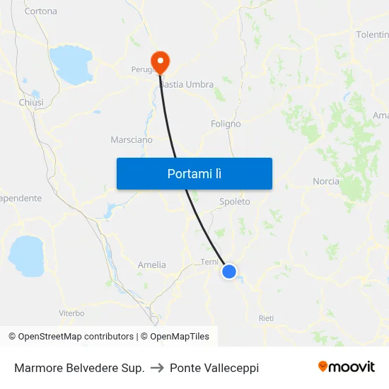 Marmore Belvedere Sup. to Ponte Valleceppi map