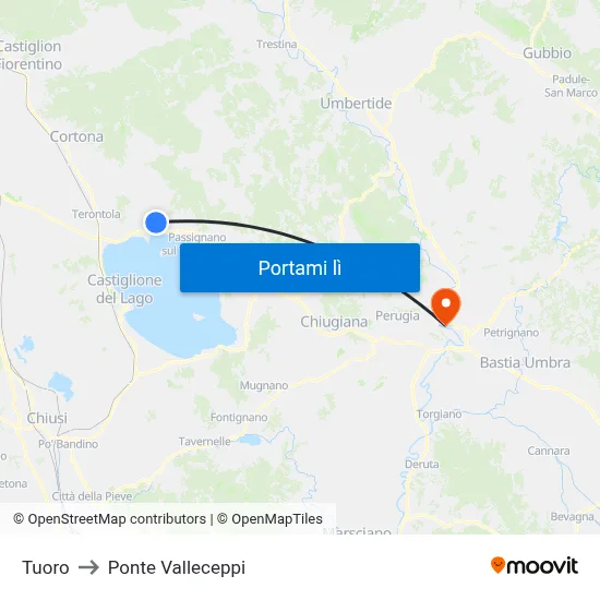 Tuoro to Ponte Valleceppi map