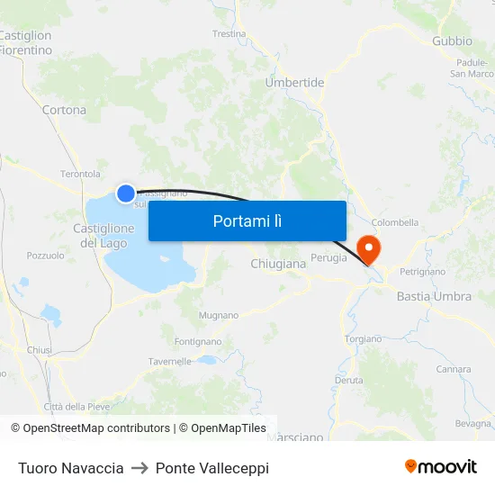 Tuoro Navaccia to Ponte Valleceppi map
