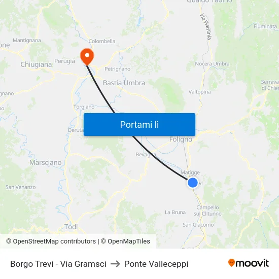 Borgo Trevi - Via Gramsci to Ponte Valleceppi map