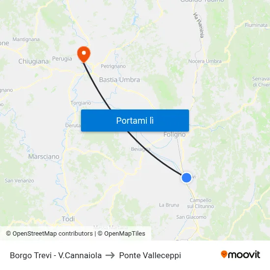 Borgo Trevi - V.Cannaiola to Ponte Valleceppi map