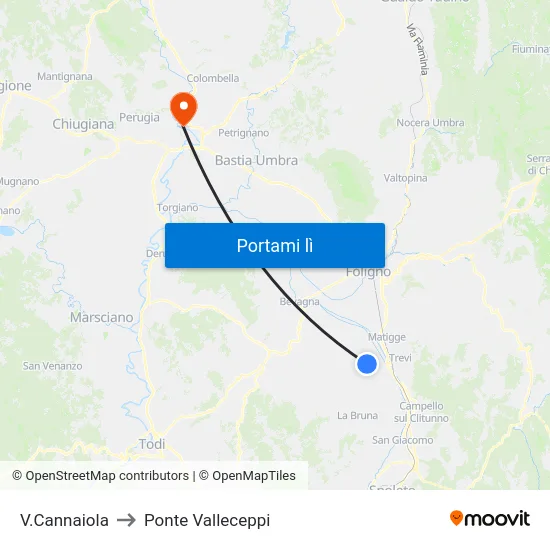V.Cannaiola to Ponte Valleceppi map
