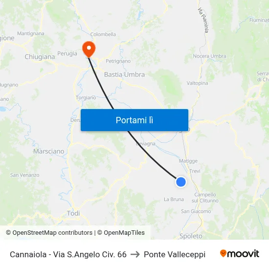 Cannaiola - Via S.Angelo Civ. 66 to Ponte Valleceppi map