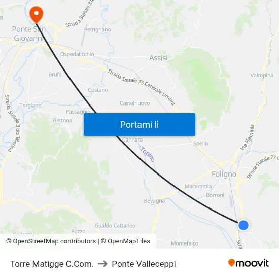 Torre Matigge C.Com. to Ponte Valleceppi map
