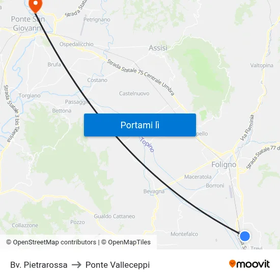 Bv. Pietrarossa to Ponte Valleceppi map