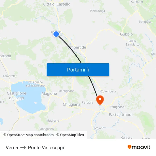 Verna to Ponte Valleceppi map