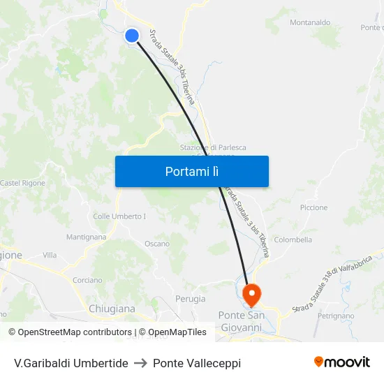 V.Garibaldi Umbertide to Ponte Valleceppi map
