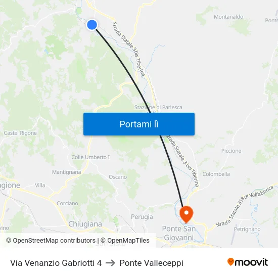 Via Venanzio Gabriotti 4 to Ponte Valleceppi map