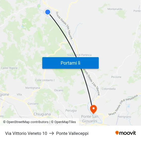 Via Vittorio Veneto 10 to Ponte Valleceppi map