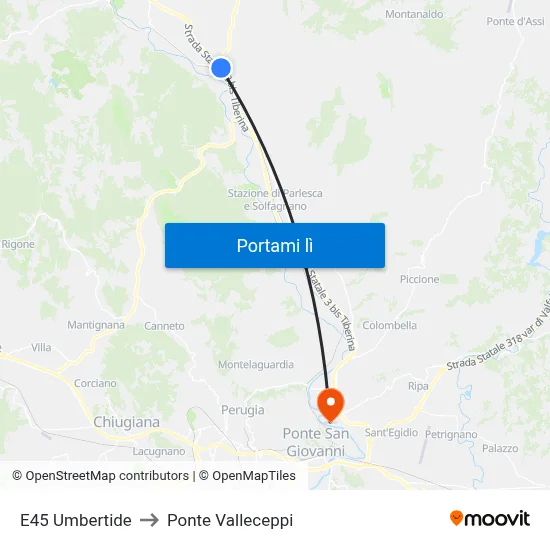 E45 Umbertide to Ponte Valleceppi map