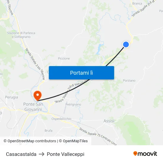Casacastalda to Ponte Valleceppi map