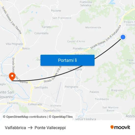 Valfabbrica to Ponte Valleceppi map
