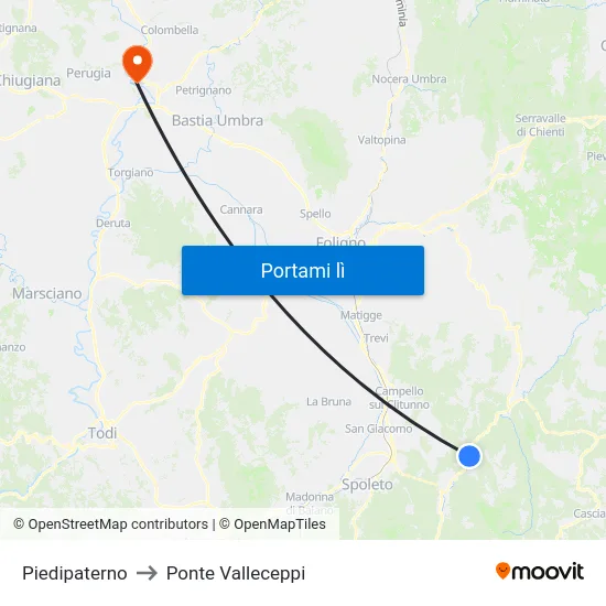 Piedipaterno to Ponte Valleceppi map
