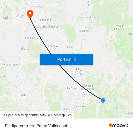 Piedipaterno to Ponte Valleceppi map