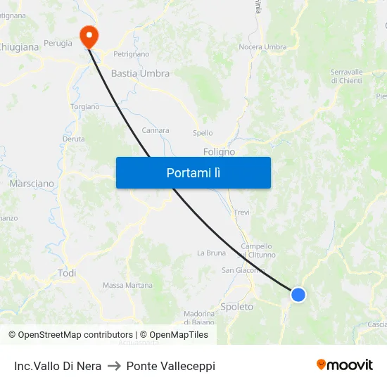 Inc.Vallo Di Nera to Ponte Valleceppi map