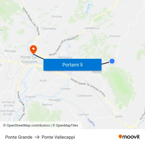 Ponte Grande to Ponte Valleceppi map