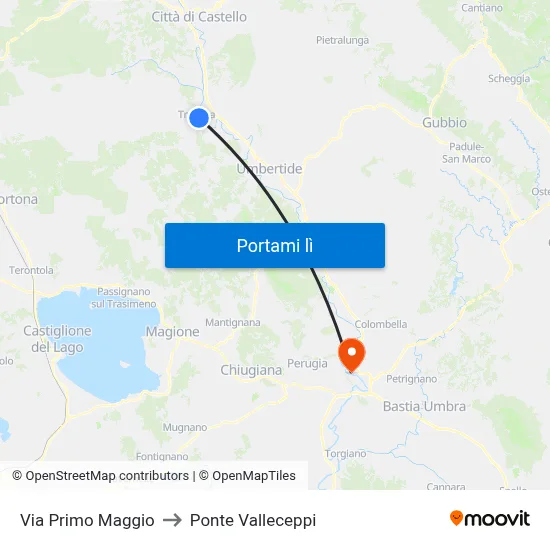 Via Primo Maggio to Ponte Valleceppi map