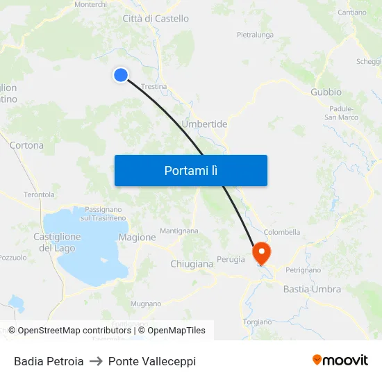 Badia Petroia to Ponte Valleceppi map