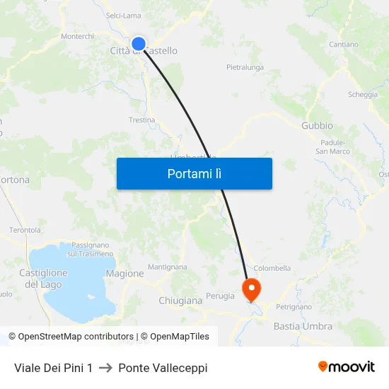 Viale Dei Pini 1 to Ponte Valleceppi map