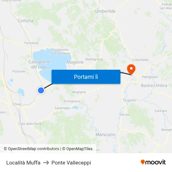 Località Muffa to Ponte Valleceppi map
