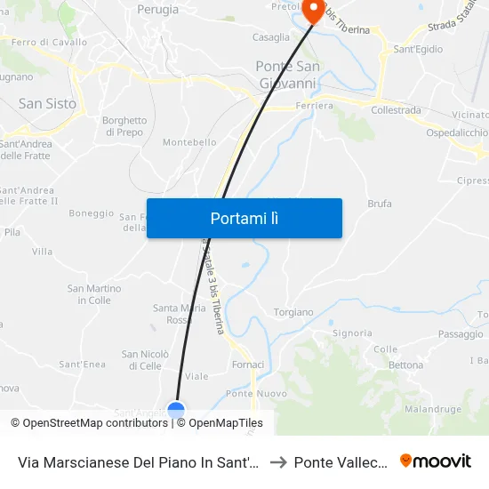 Via Marscianese Del Piano In Sant'Angelo to Ponte Valleceppi map