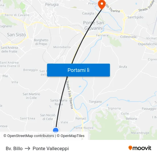 Bv. Billo to Ponte Valleceppi map