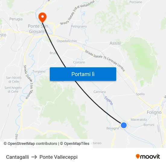 Cantagalli to Ponte Valleceppi map
