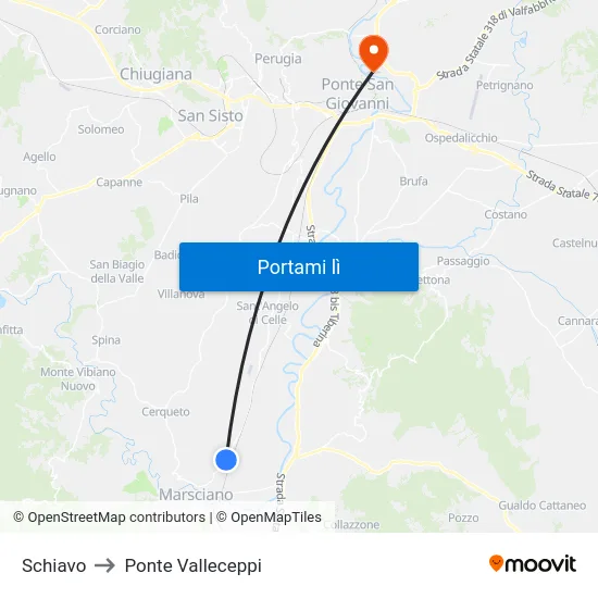 Schiavo to Ponte Valleceppi map