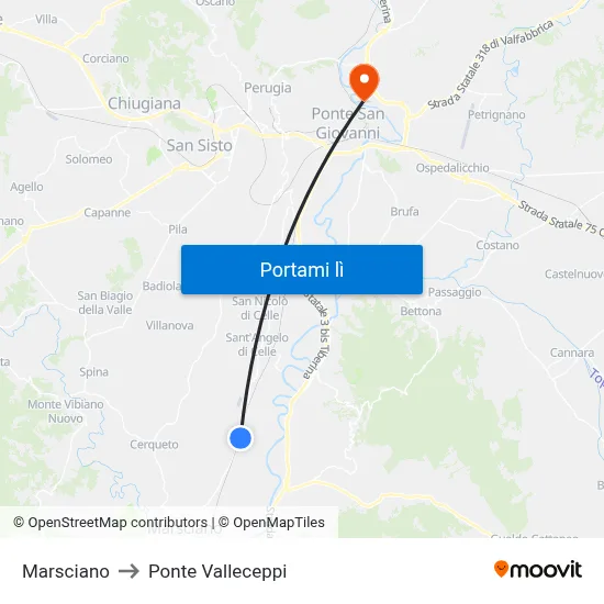 Marsciano to Ponte Valleceppi map