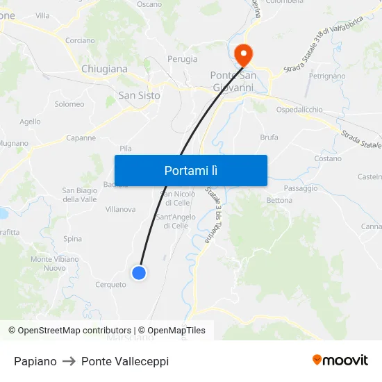 Papiano to Ponte Valleceppi map