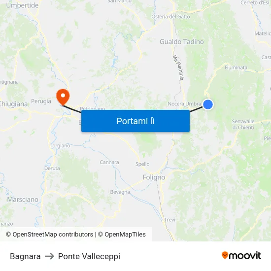 Bagnara to Ponte Valleceppi map