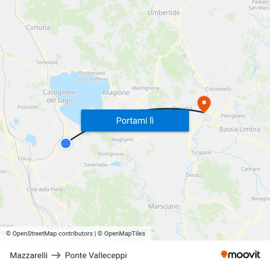 Mazzarelli to Ponte Valleceppi map