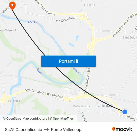 Ss75 Ospedalicchio to Ponte Valleceppi map