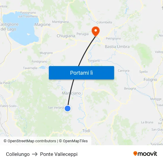 Collelungo to Ponte Valleceppi map