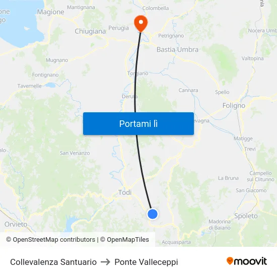Collevalenza Santuario to Ponte Valleceppi map