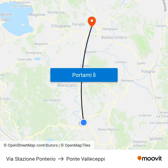 Via Stazione Ponterio to Ponte Valleceppi map