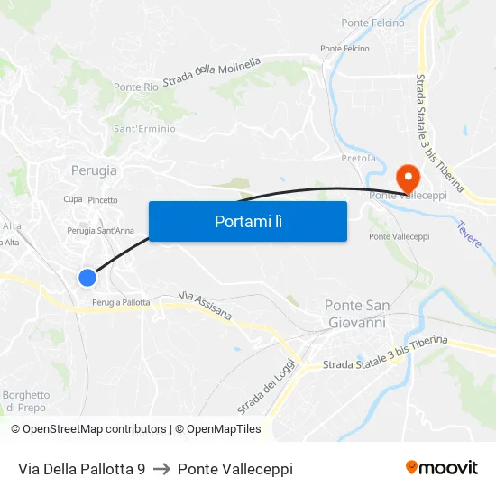Via Della Pallotta 9 to Ponte Valleceppi map