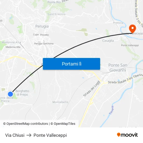 Via Chiusi to Ponte Valleceppi map