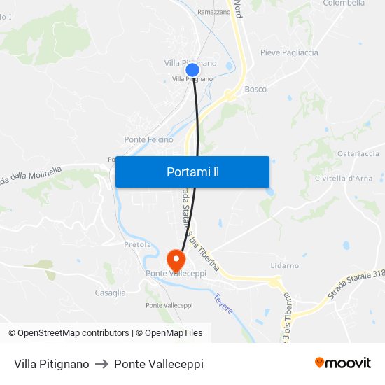 Villa Pitignano to Ponte Valleceppi map