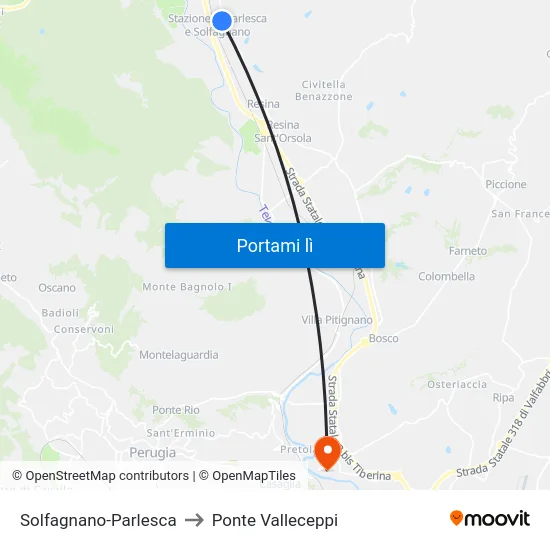 Solfagnano-Parlesca to Ponte Valleceppi map