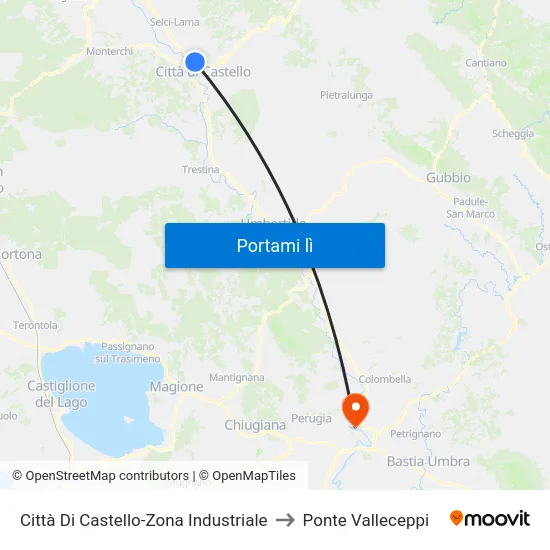 Città Di Castello-Zona Industriale to Ponte Valleceppi map