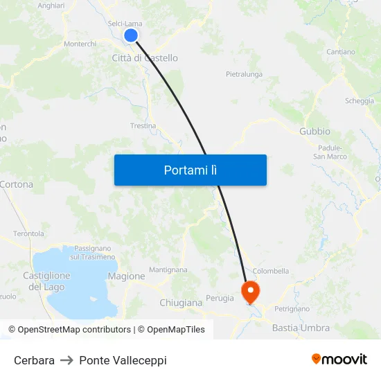 Cerbara to Ponte Valleceppi map